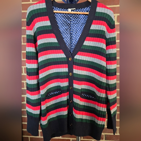 Anthropologie MOTH Cotton Blend Multicolor Striped Cardigan XL - Picture 2 of 7